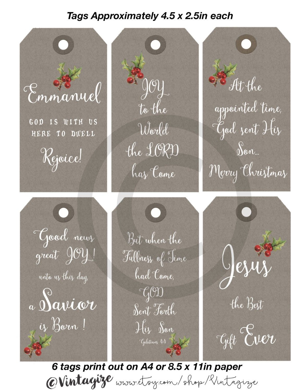 Printable Christmas Christian Religious Gift Tags. Neutral Kraft intended for Etsy Printable Christmas Tags