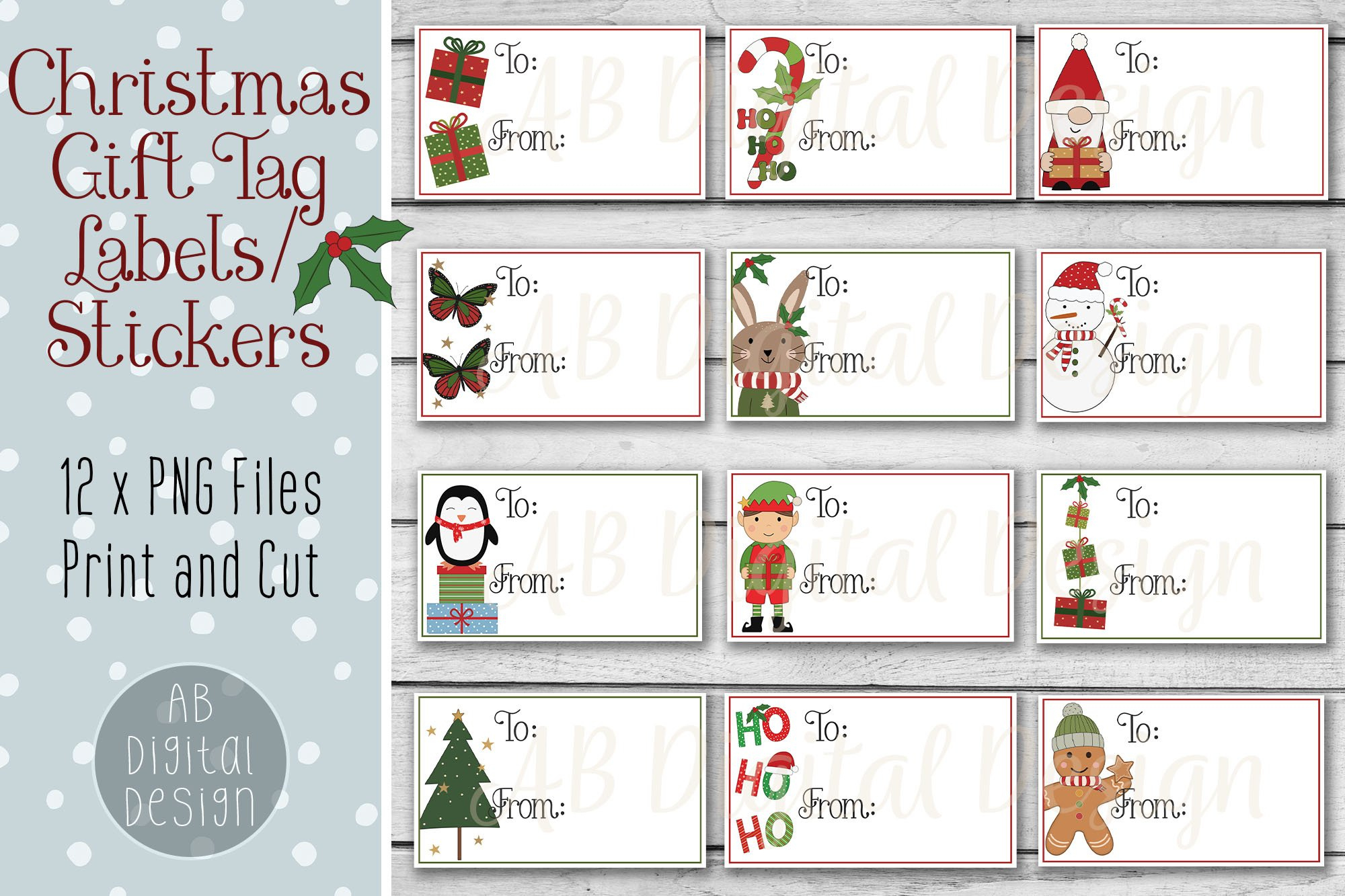Printable Christmas Gift Tag Labels For Print And Cut with Printable Christmas Sticker Gift Tags