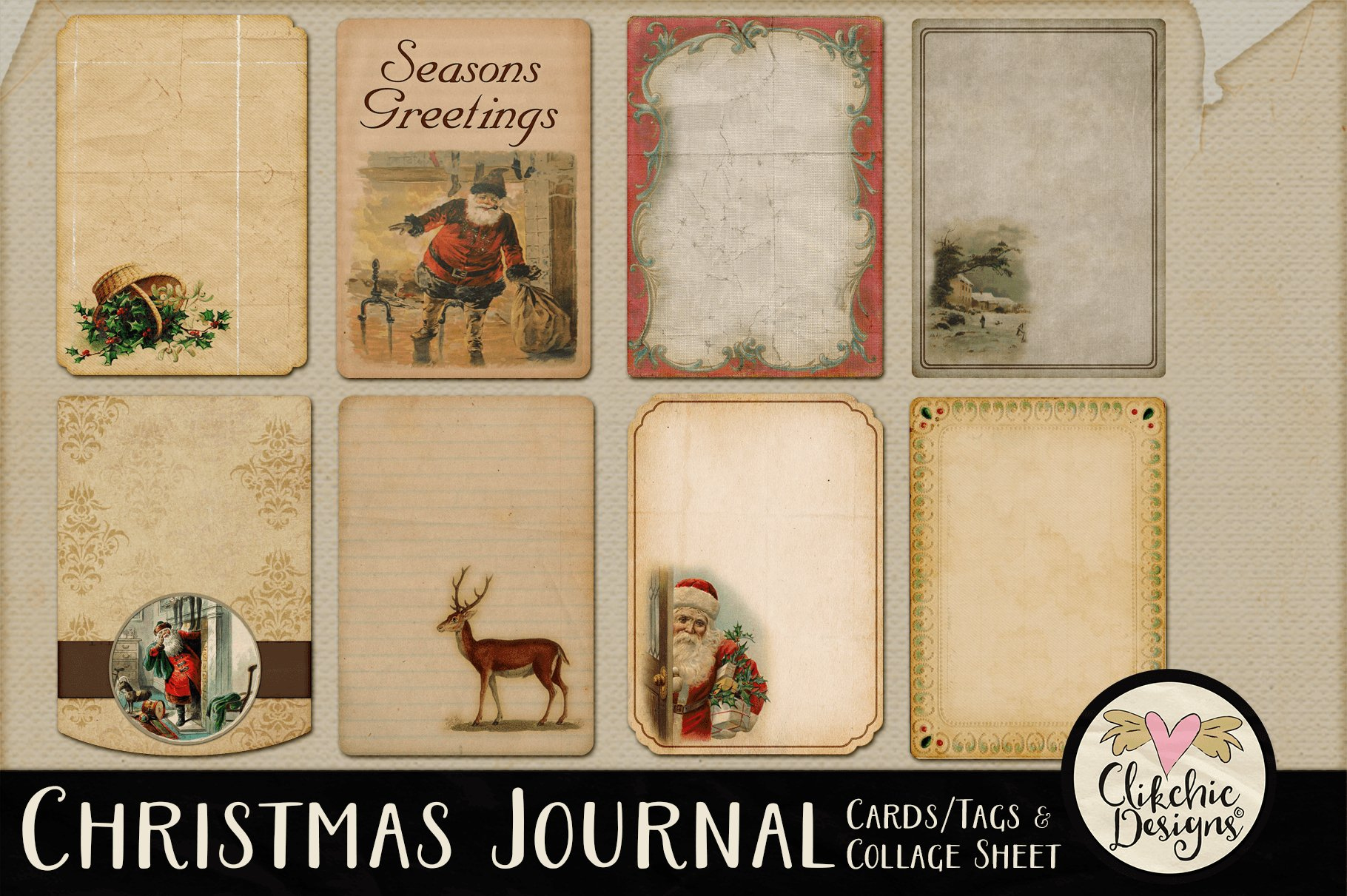 Printable Christmas Tags - Vintage Christmas Journal Cards for Vintage Christmas Tags Printable