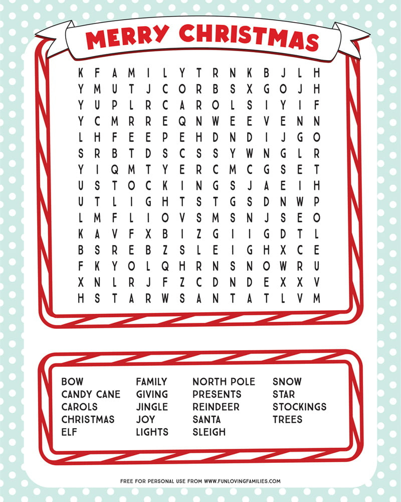 Printable Christmas Word Search - Fun Loving Families regarding Word Search Christmas Printable