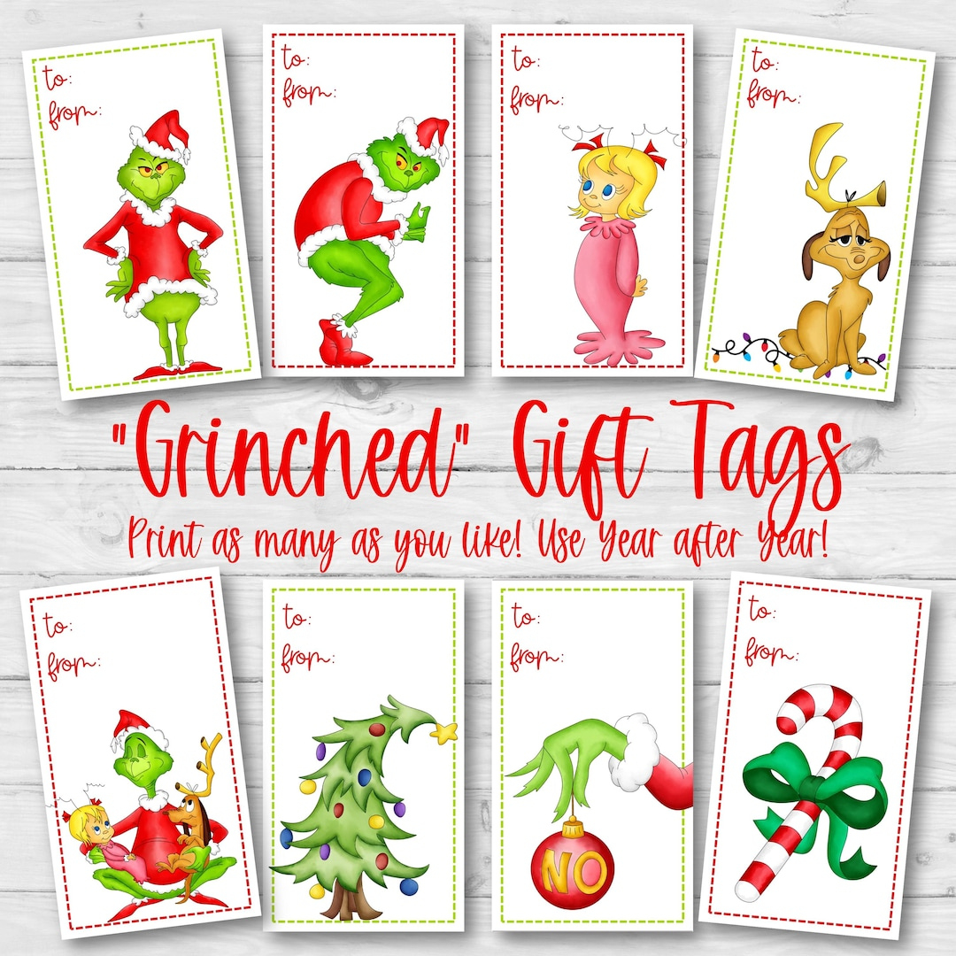 Printable Grinch Gift Tags, Grinch Christmas Gift Tags, 8 Designs pertaining to Printable Grinch Christmas Tags