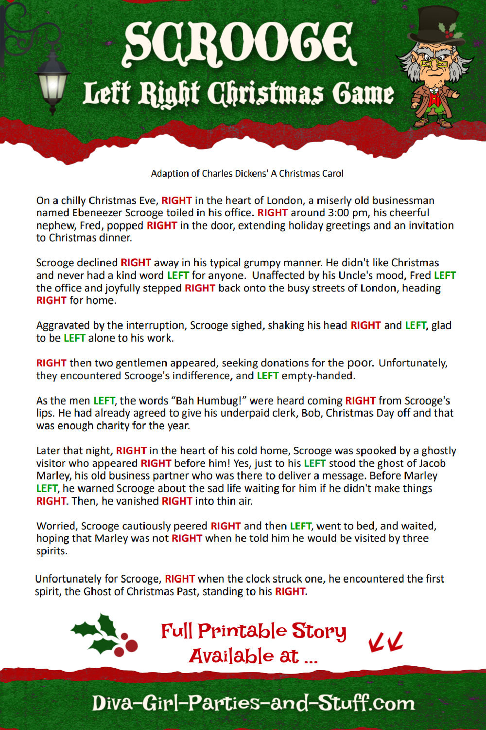 Printable Left Right Christmas Game Story Of Scrooge pertaining to Free Printable Left And Right Christmas Game