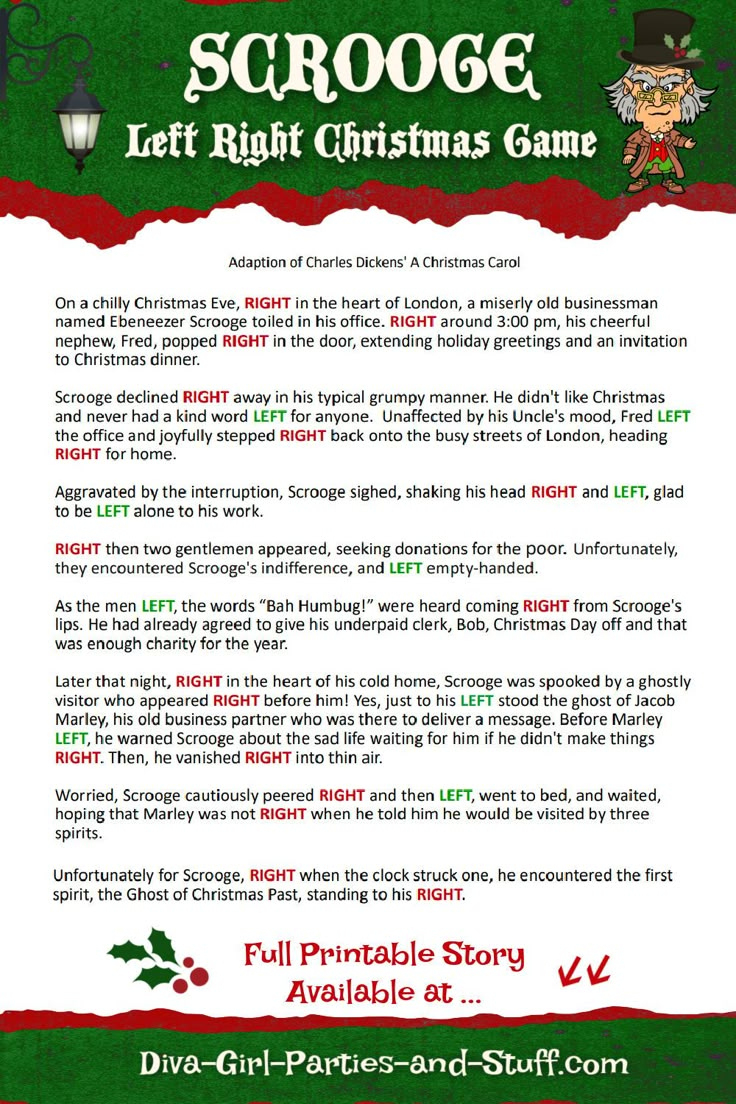 Printable Left Right Christmas Game Story Of Scrooge with regard to Short Left Right Christmas Game Printable