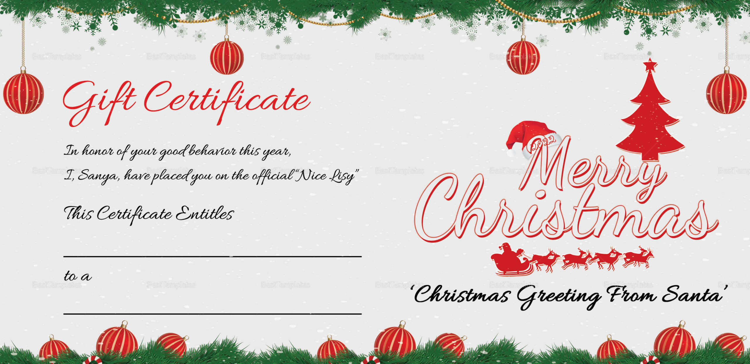 Printable Merry Christmas Gift Certificate Template In Adobe Photoshop in Merry Christmas Printable Gift Card