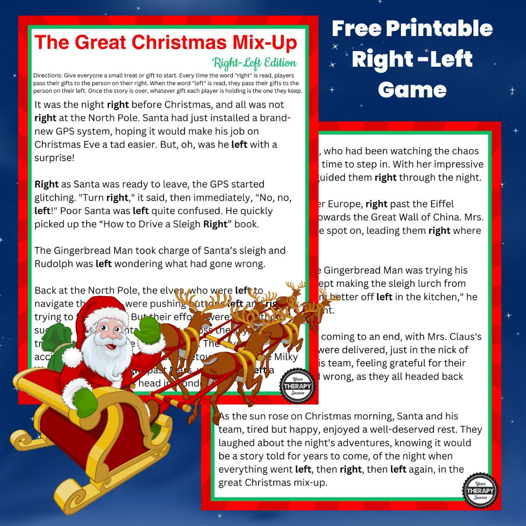 Right Left Christmas Game Printable - Free Story - Your Therapy Source pertaining to Left Right Christmas Game Printable Free Download