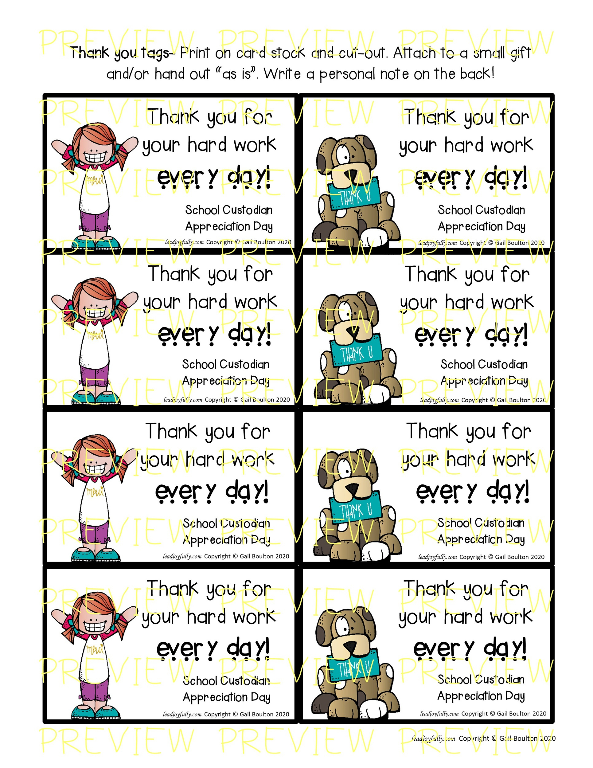 School Custodian Appreciation Day - October 2Nd for Free Printable Custodian Thank You Cards