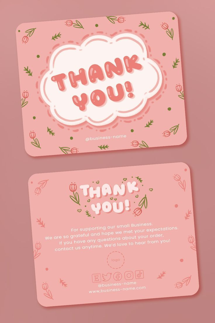 Small Business Thank You Card | Pink Kawaii Thank You Card intended for Pinterest Thank You Cards Printable
