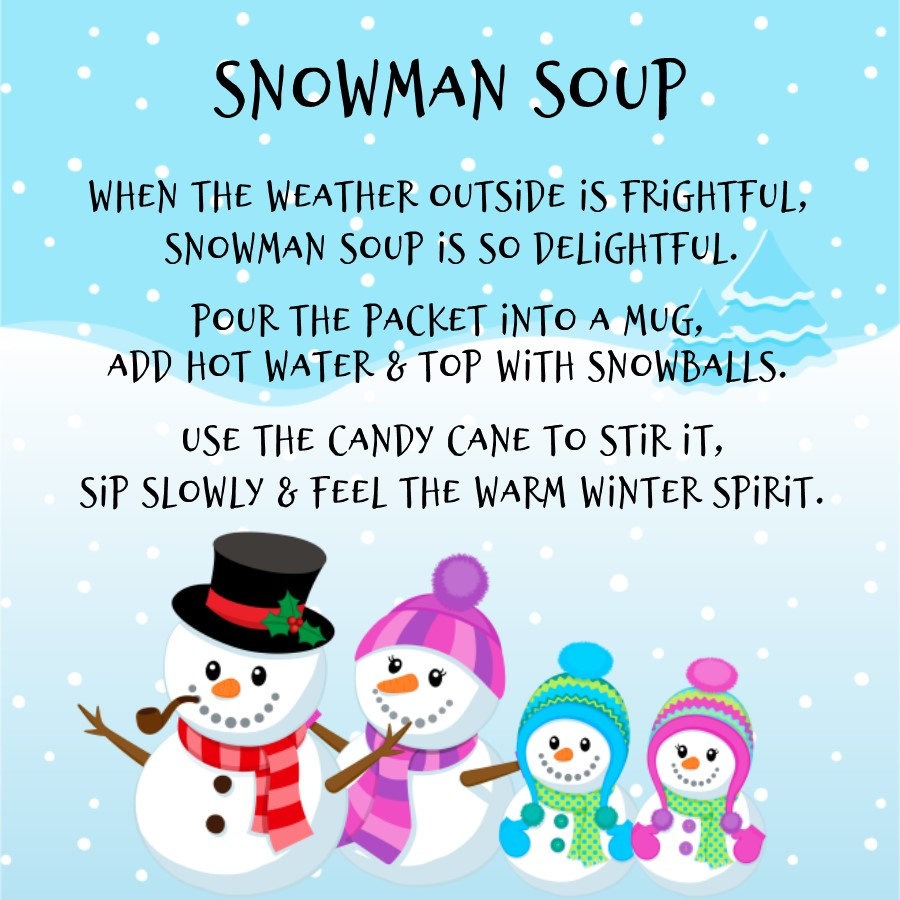 Snowman Soup Favor Tags ( You Print) - Printable File - Instant for Printable Snowman Soup Tag