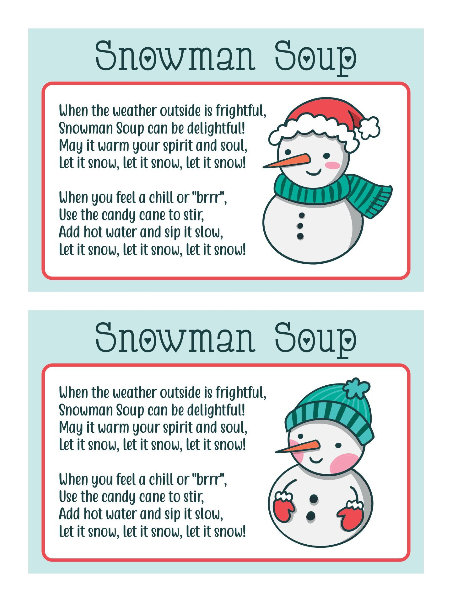 Snowman Soup Labels - 10 Free Pdf Printables | Printablee with regard to Snowman Soup Poem Printable Free