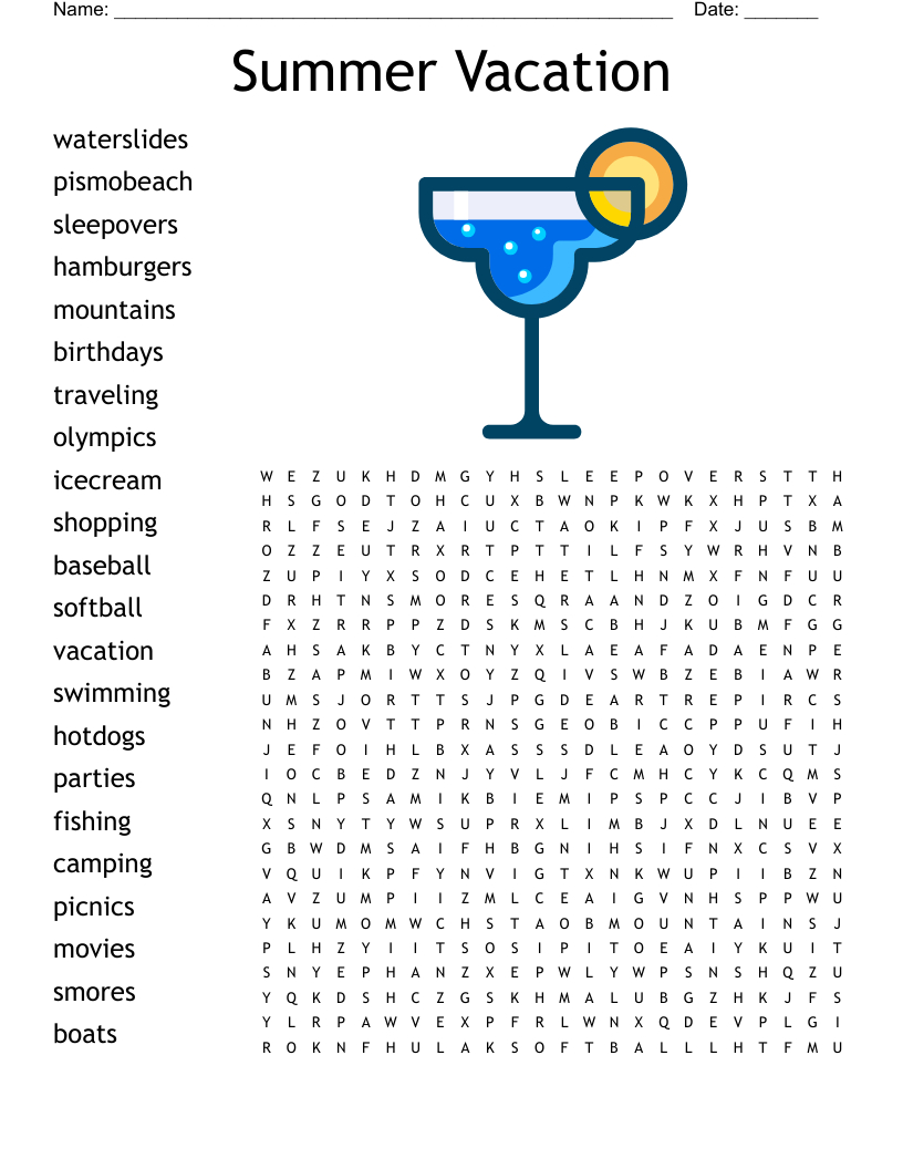 Summer Vacation Word Search - Wordmint inside Summer Holiday Word Search Printable Free