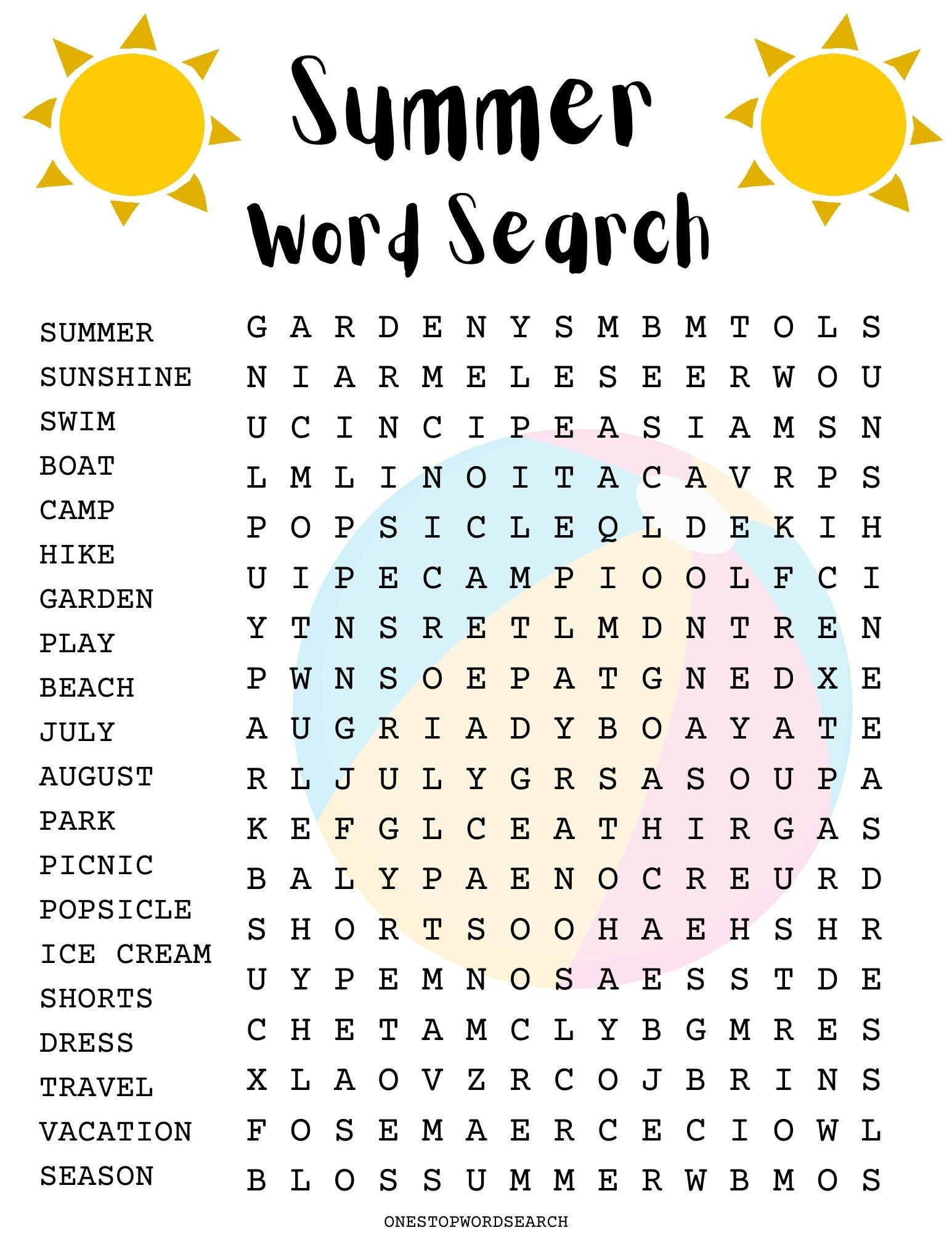 Summer Word Search Puzzle With Answer Sheet| Seasonal Games throughout Summer Holiday Word Search Printable
