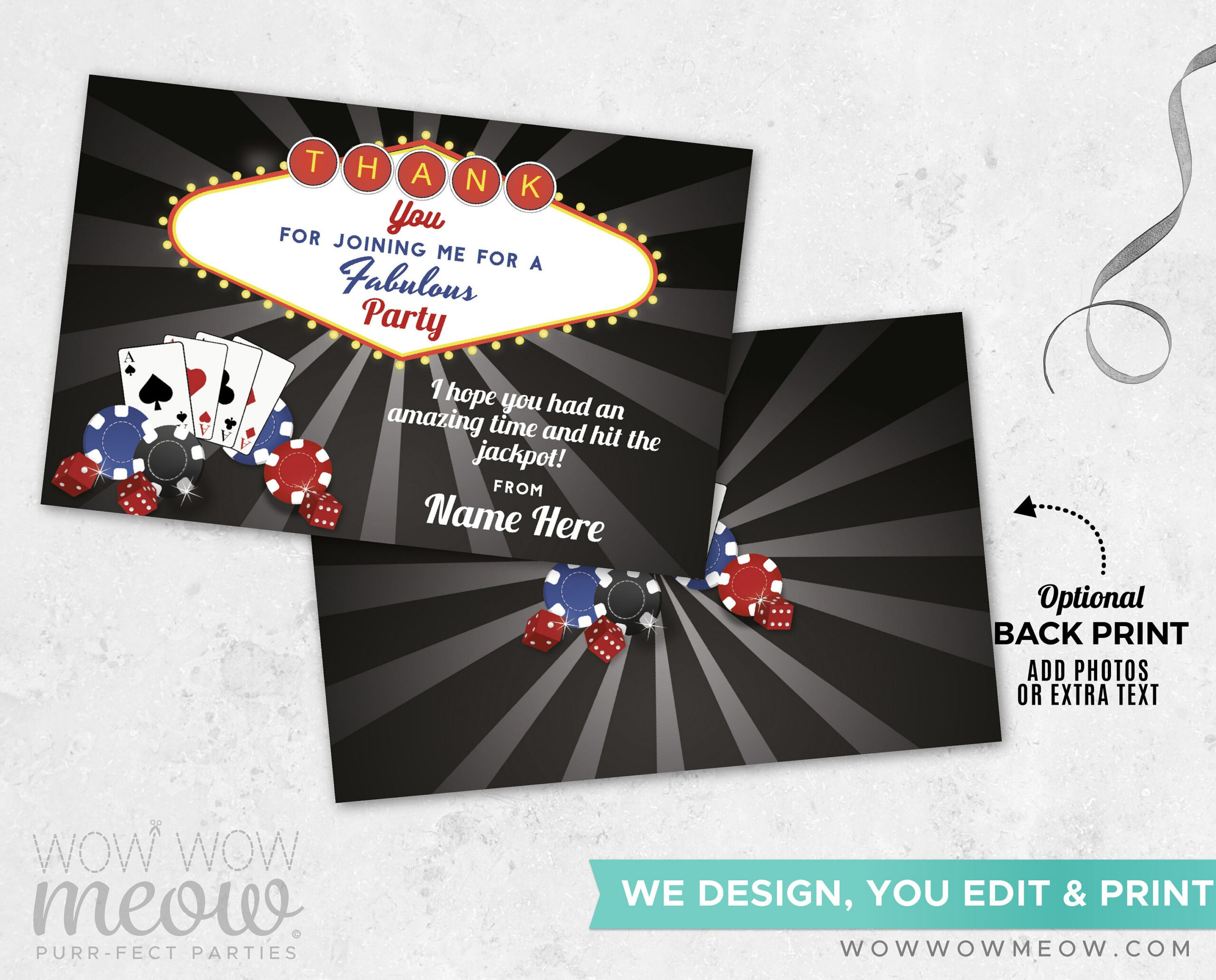 Thank You Cards Casino Cards Dice Instant Download Las Vegas intended for Las Vegas Thank You Cards Printable