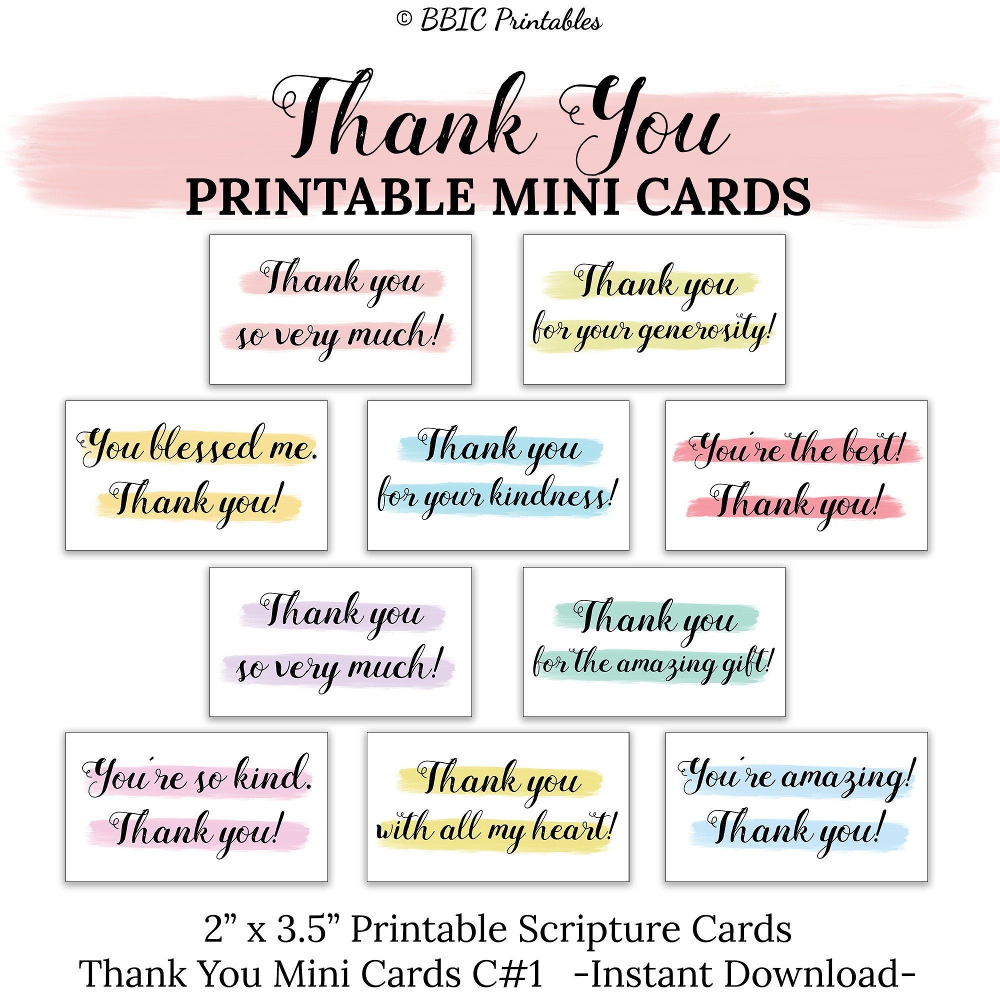 Thank You Printable Mini Cards -C1- Instant Download, Watercolor with regard to Thank You Note Cards Free Printable Small