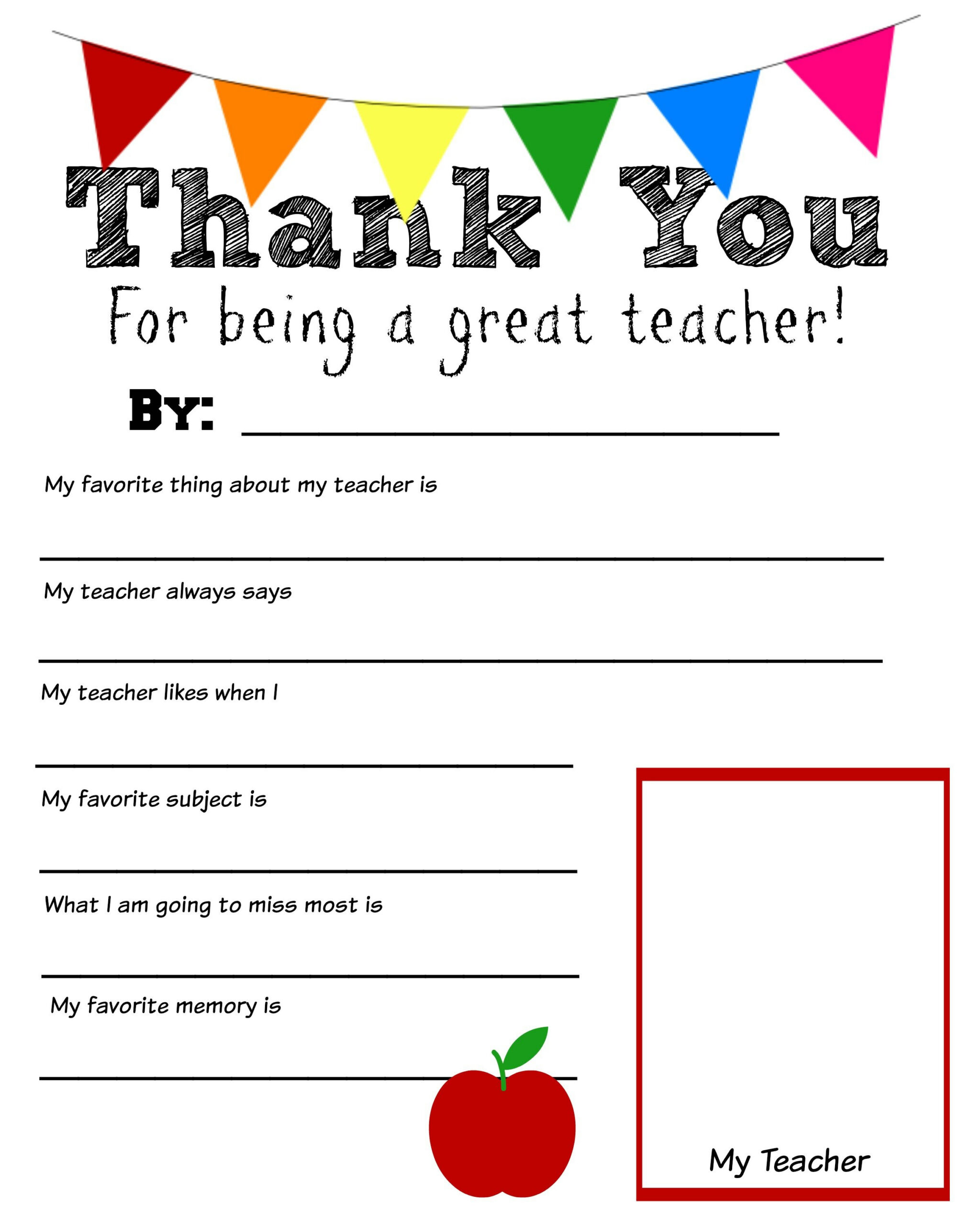 Thank You Teacher Free Printable in Teacher Thank You Cards Printable
