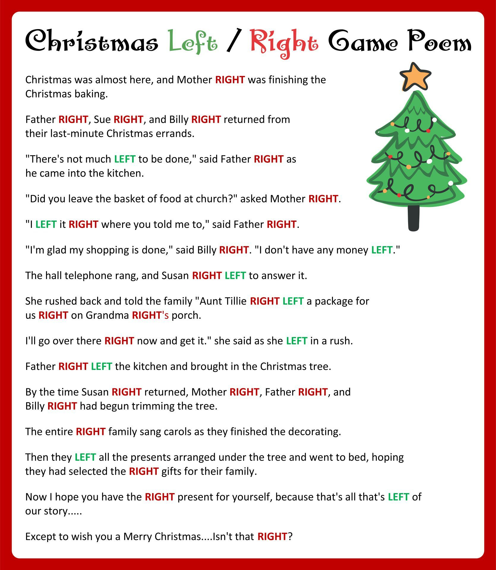 The Left Right Christmas Story intended for Left Right Christmas Story Game Printable