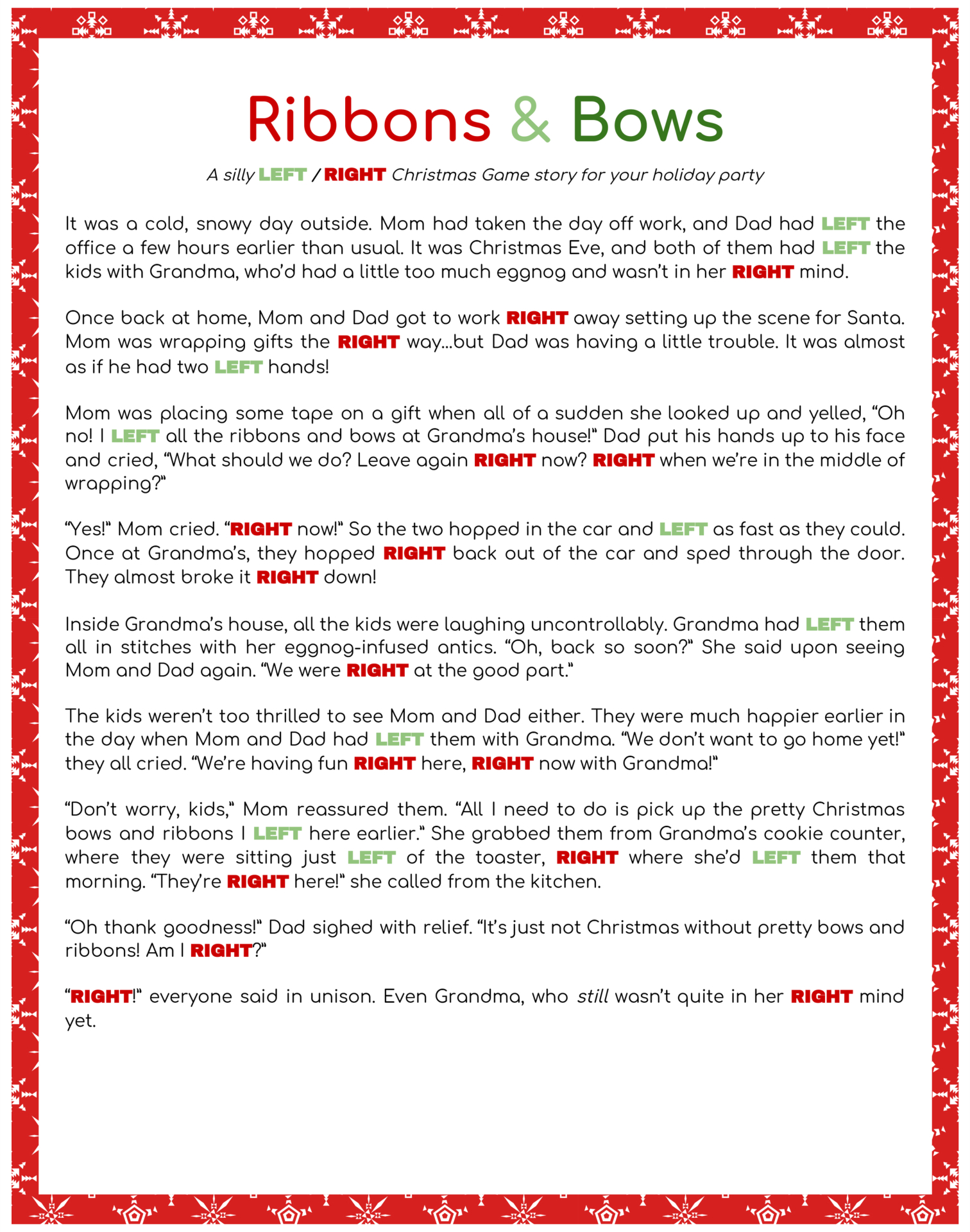 The Left Right Christmas Story pertaining to Left Right Christmas Nativity Game Printable