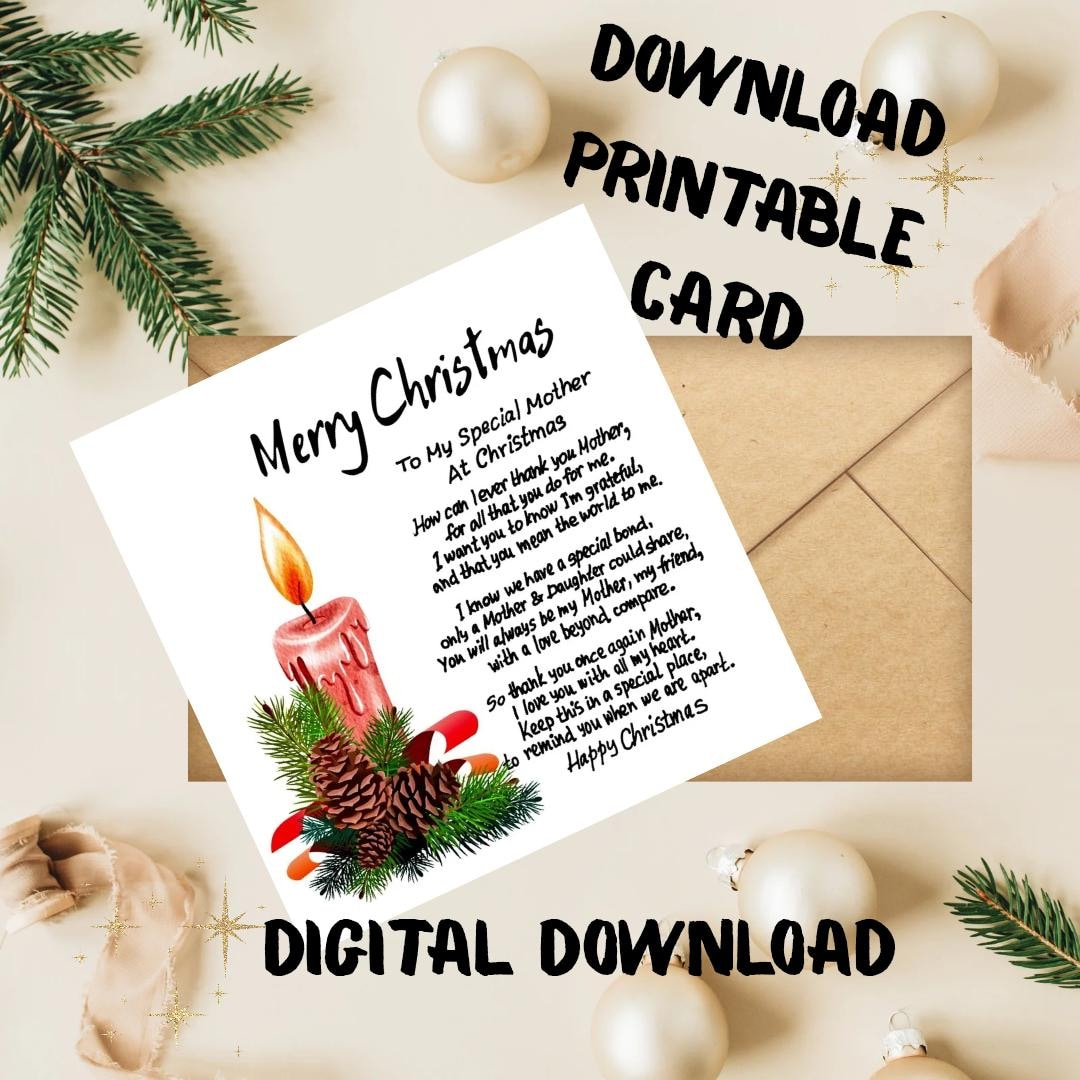 To My Special Mother At Christmas Card Print. Christmas Message with Printable Christmas Card For Mother