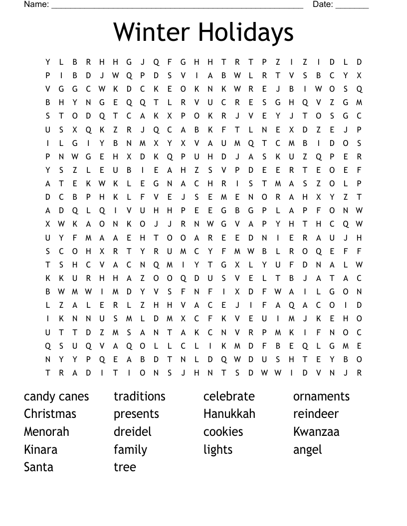 Winter Holidays Word Search - Wordmint inside Winter Holiday Word Search Printable Free