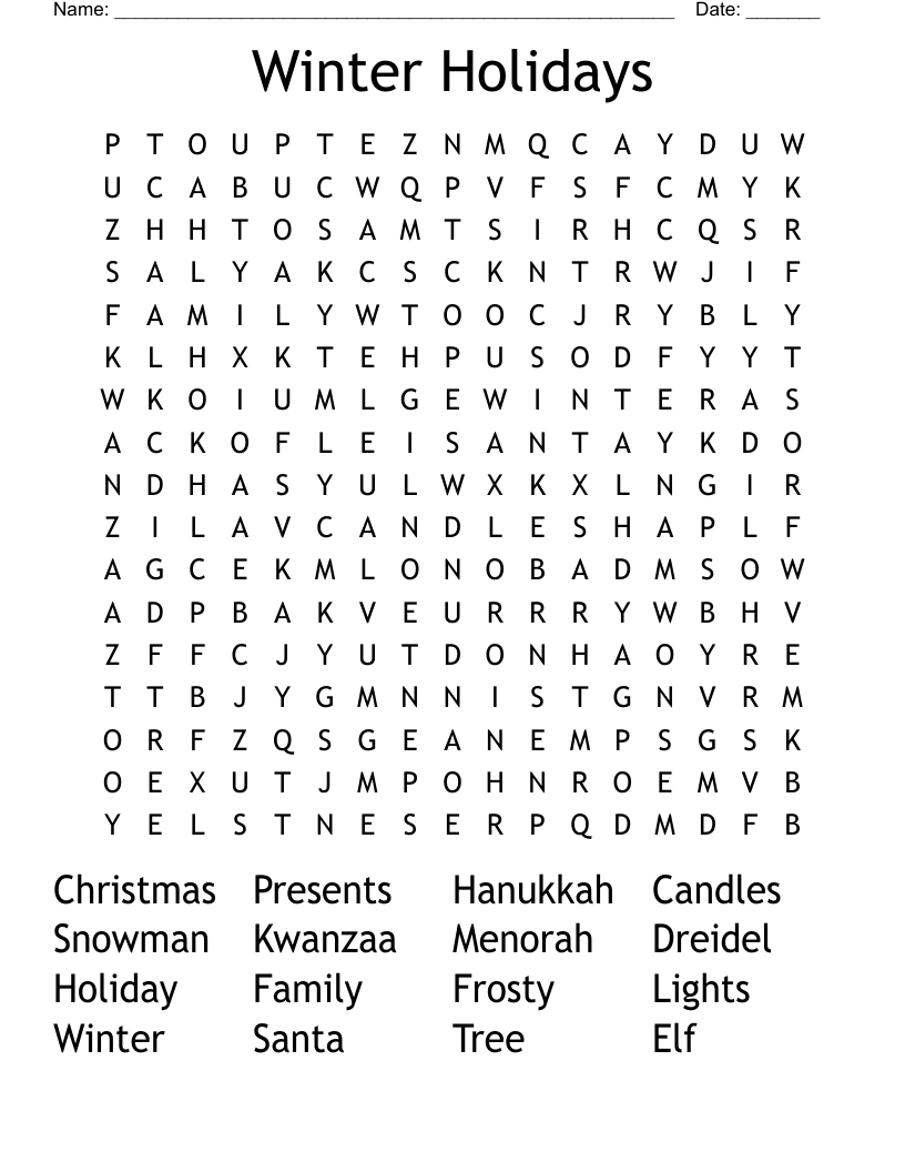 Winter Holidays Word Search - Wordmint pertaining to Winter Holiday Word Search Printable