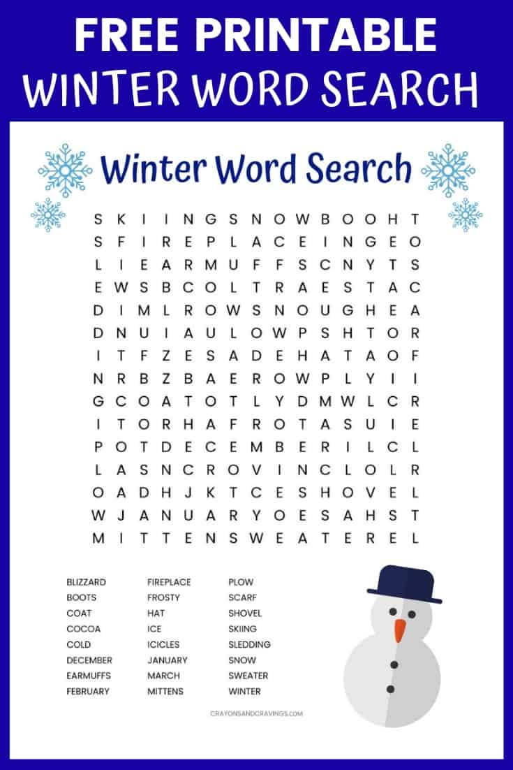 Winter Word Search Free Printable Worksheet within Winter Holiday Word Search Printable Free
