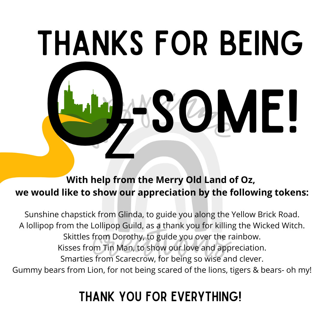 Wizard Of Oz Teacher Appreciation - Etsy intended for Wizard Of Oz Thank You Cards Printable