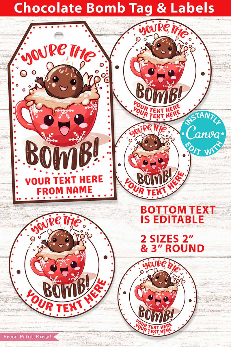You&amp;#039;Re The Bomb Christmas Hot Chocolate Bomb Tags - Press Print inside Free Printable Hot Cocoa Bomb Tags Christmas
